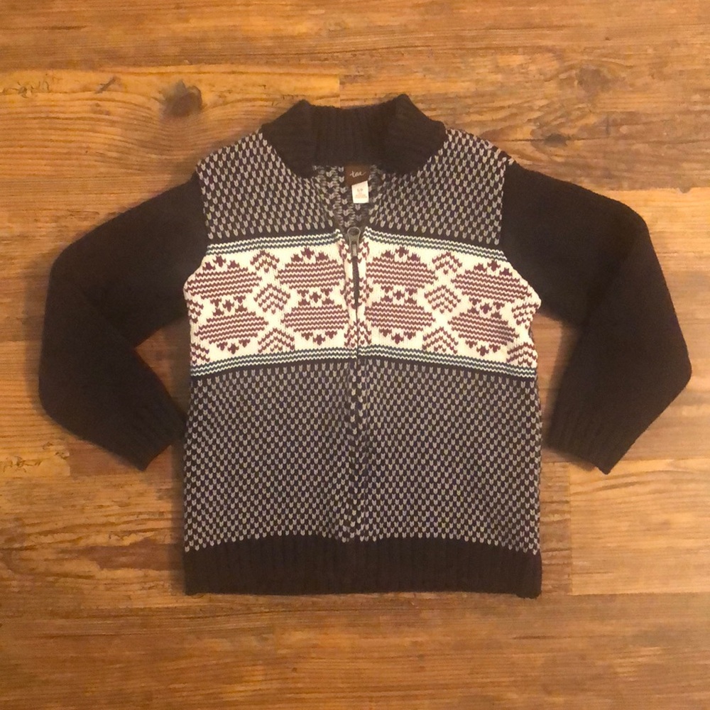 Tea Collection l Navy White Cotton Full Zip Knit Sweater